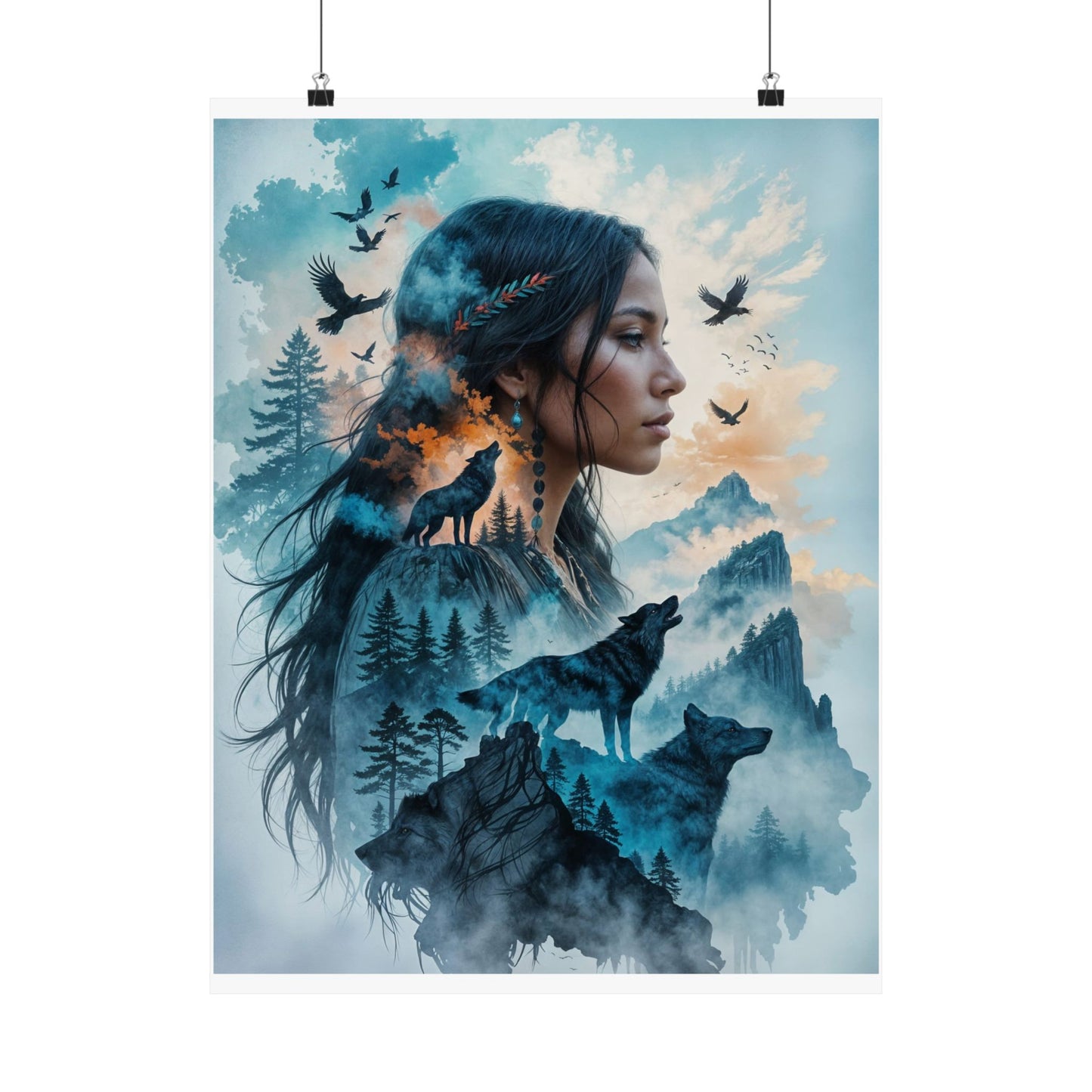 "MAIDEN WOLF" by KC Krimsin, 2025.Satin Poster — Mystic Wolf & Woman Art Print (210gsm)