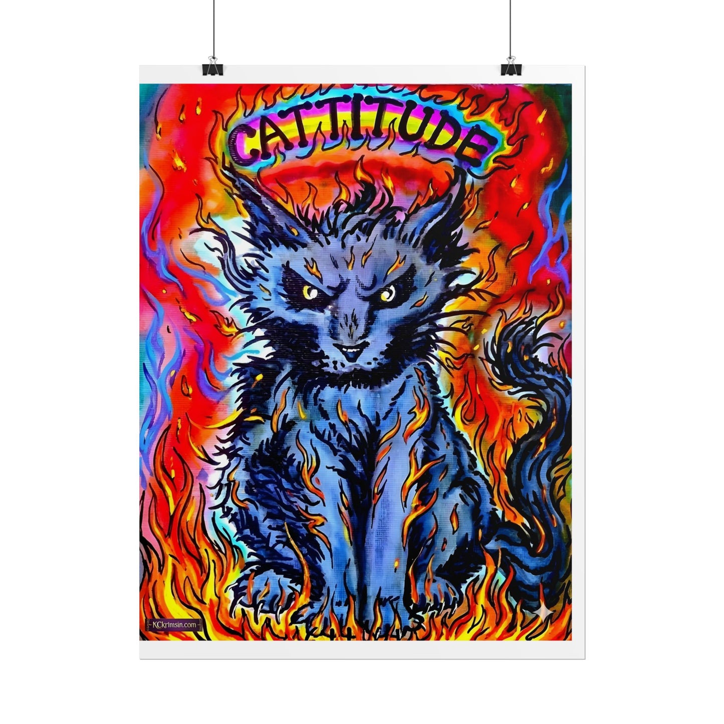 Cattitude Flaming Cat Poster — Rolled Art Print