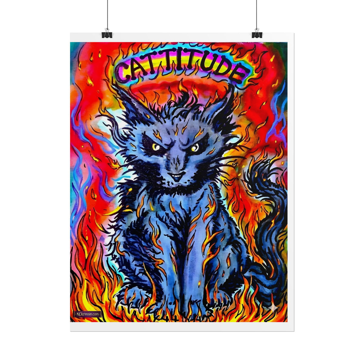 Cattitude Flaming Cat Poster — Rolled Art Print