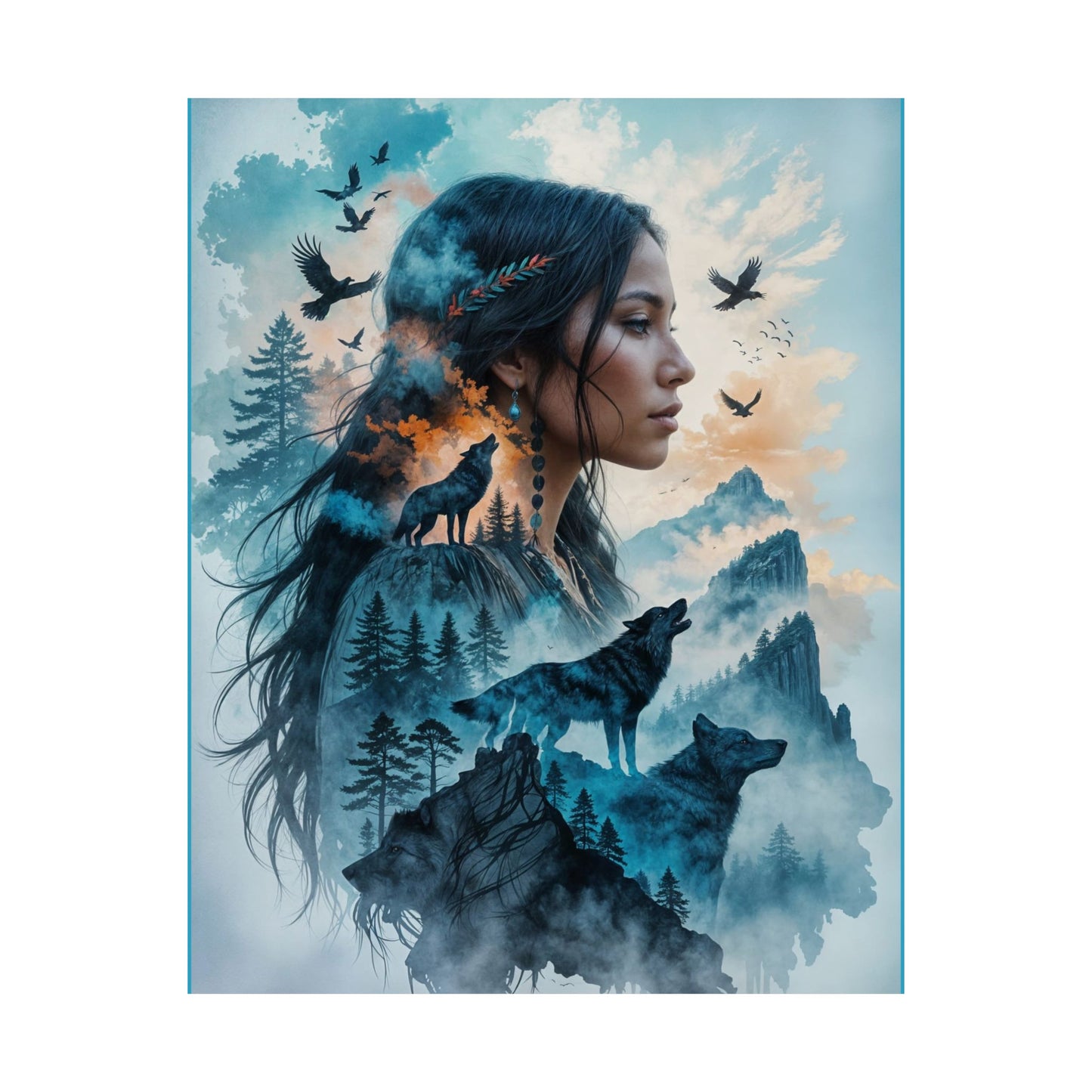 "MAIDEN WOLF" by KC Krimsin, 2025.Satin Poster — Mystic Wolf & Woman Art Print (210gsm)