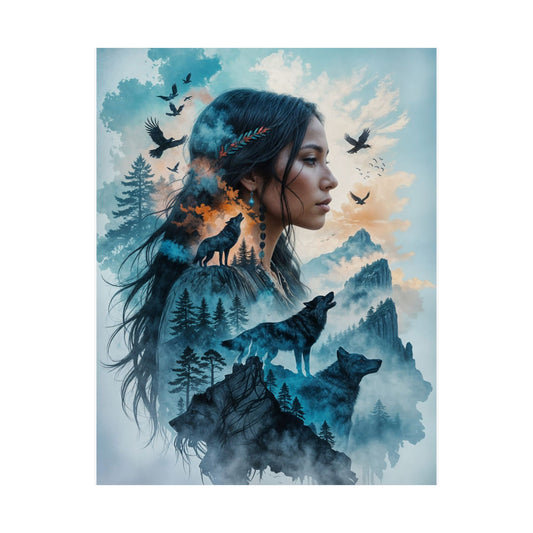 "MAIDEN WOLF" by KC Krimsin, 2025.Satin Poster — Mystic Wolf & Woman Art Print (210gsm)