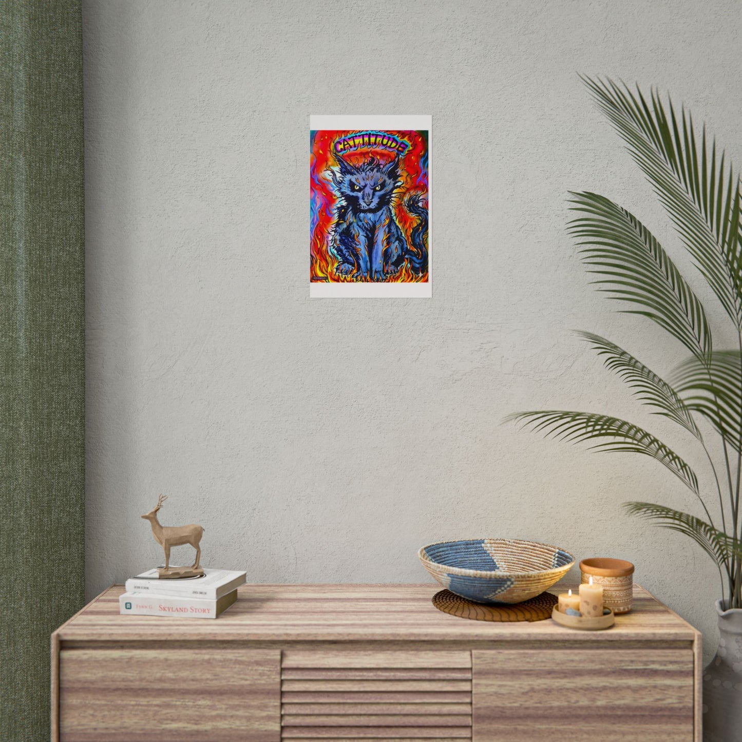 Cattitude Flaming Cat Poster — Rolled Art Print