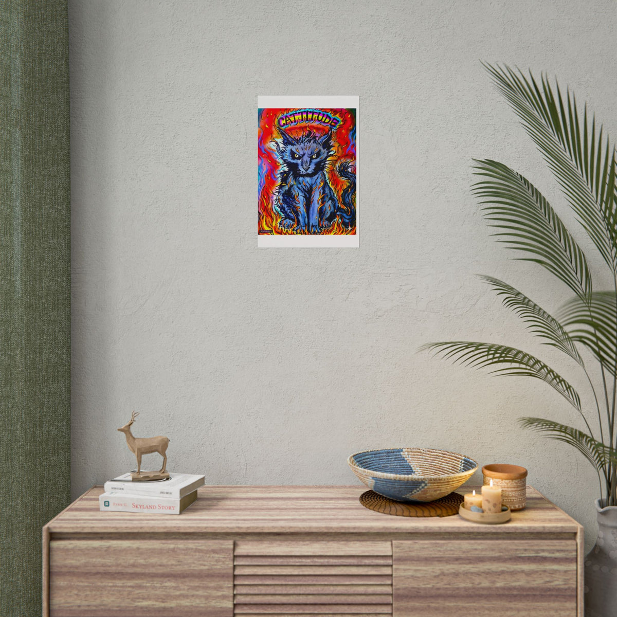 Cattitude Flaming Cat Poster — Rolled Art Print