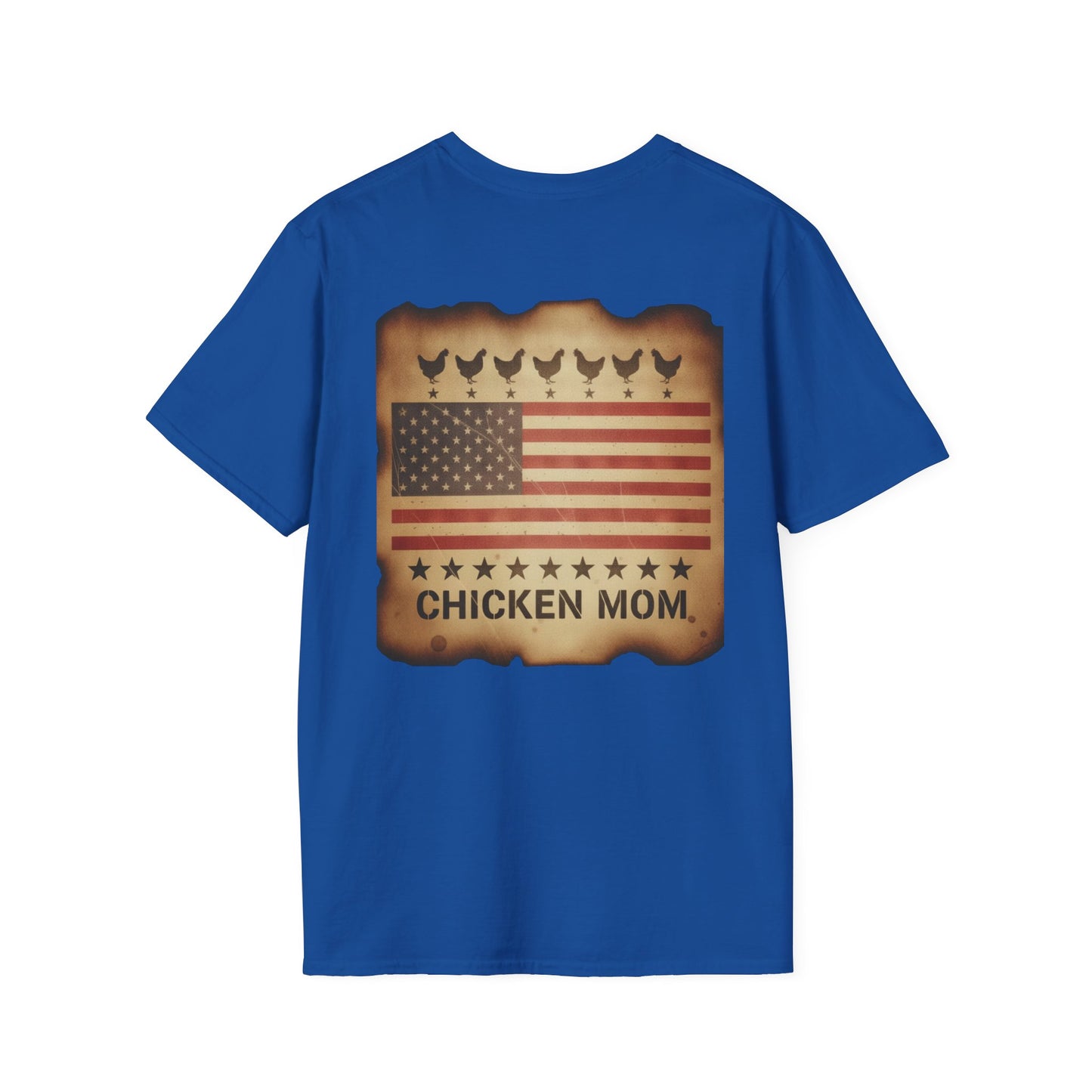 Chicken MOM T-Shirt -Dual side print— American Flag Chicken Silhouette Funny Tee for Chicken Owners