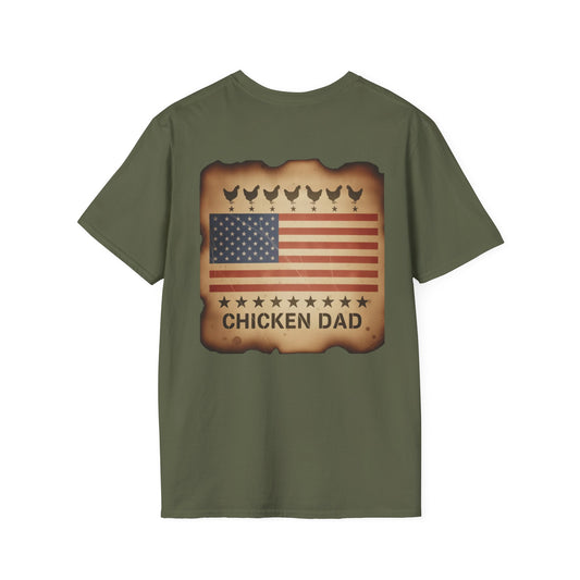 Chicken Dad T-Shirt -Dual side print— American Flag Chicken Silhouette Funny Tee for Chicken Owners
