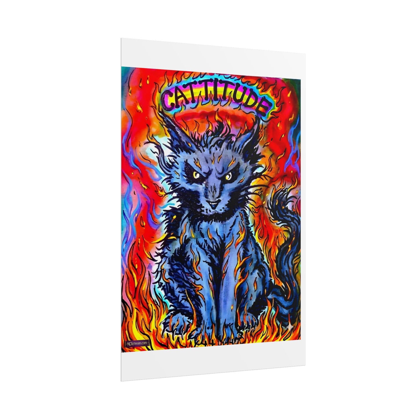 Cattitude Flaming Cat Poster — Rolled Art Print