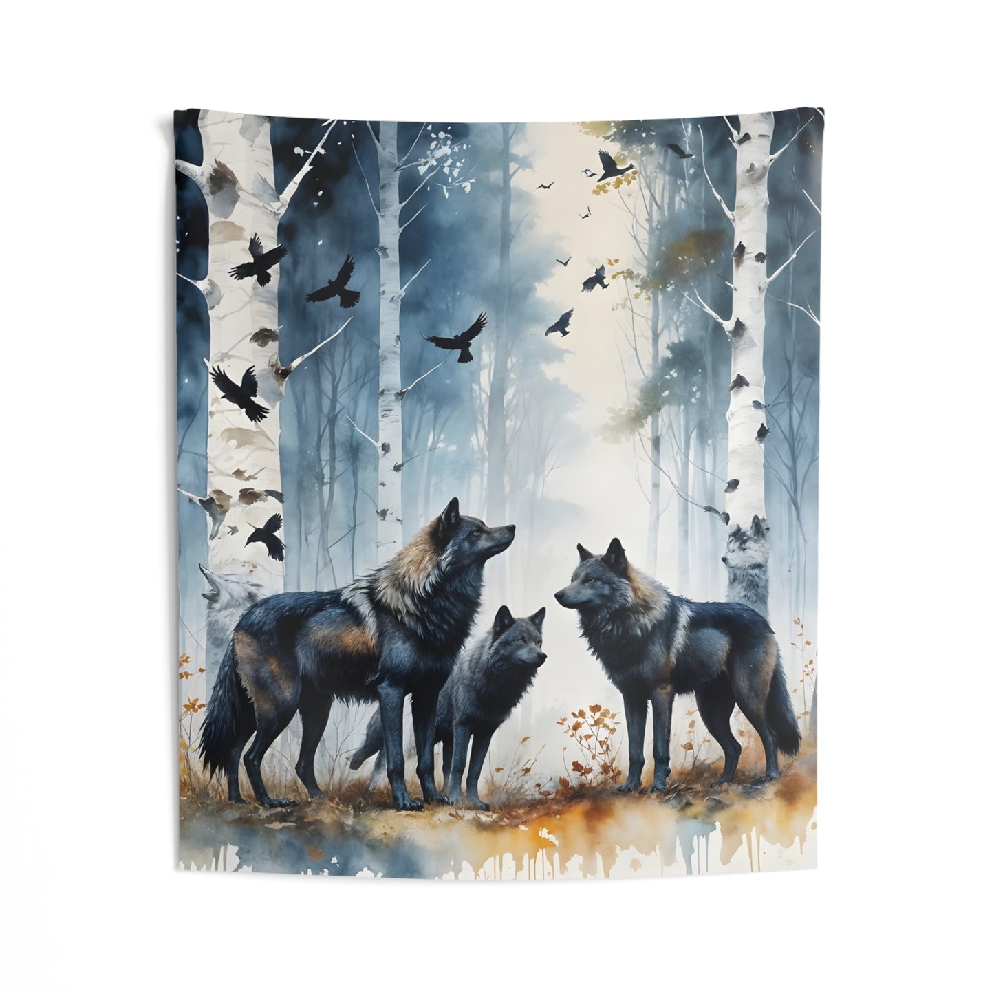 "Family Meeting" Forest Wolf Tapestry, Nature Wall Art, Bohemian Home Decor, Animal Lover Gift, Cozy Bedroom Hanging
