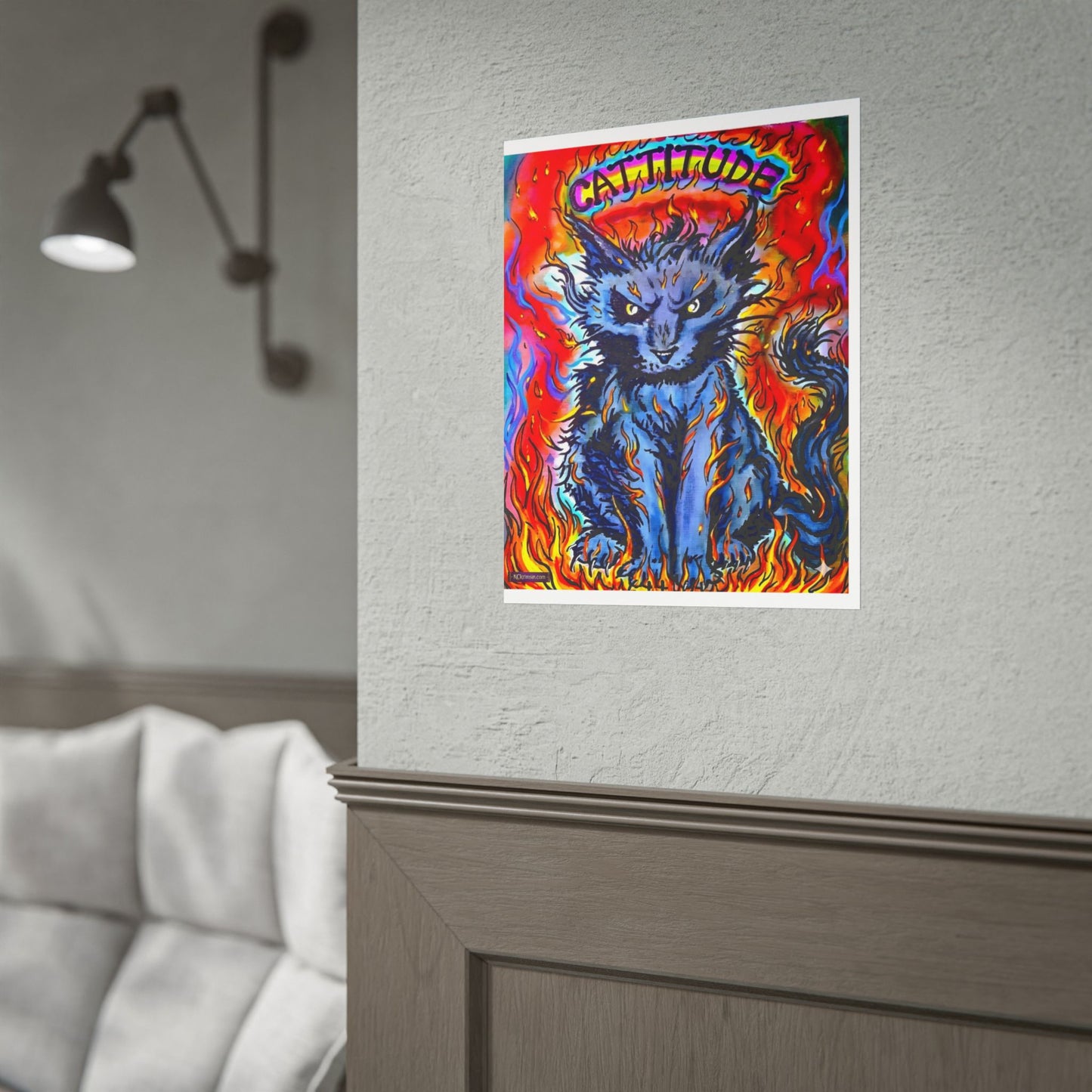 Cattitude Flaming Cat Poster — Rolled Art Print