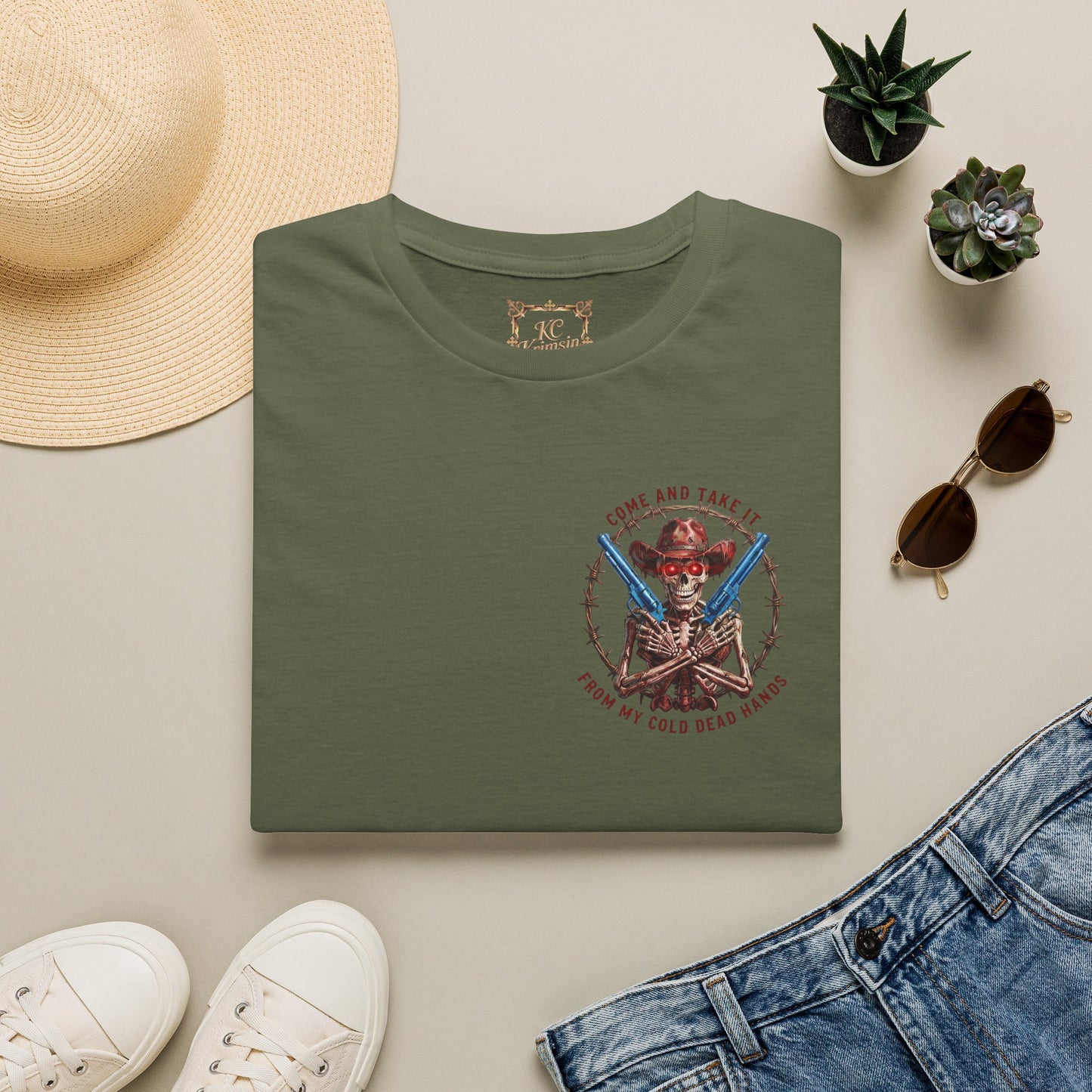 2nd Amendment Gunslinger T-Shirt dual print— "Come and Take It From My Cold, Dead Hands"