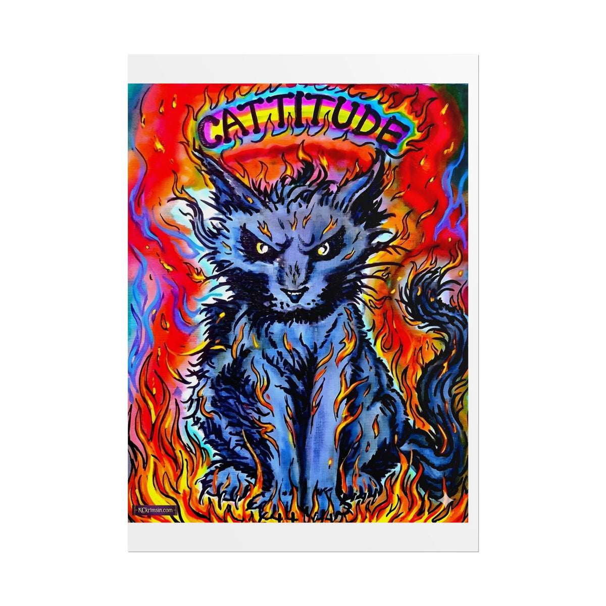 Cattitude Flaming Cat Poster — Rolled Art Print