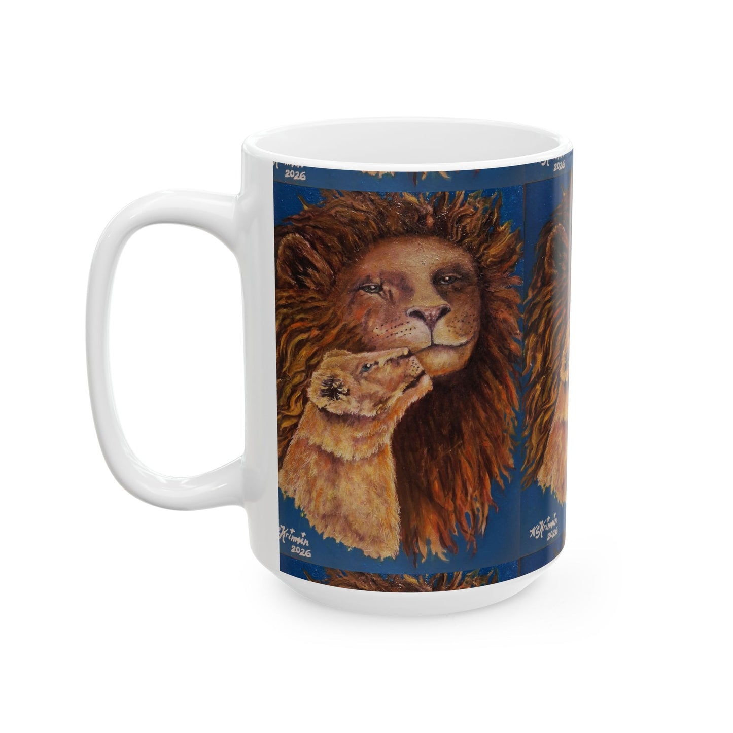 Lion and Cub Ceramic Mug — Heartwarming Wildlife Art Coffee Cup (11oz/15oz)