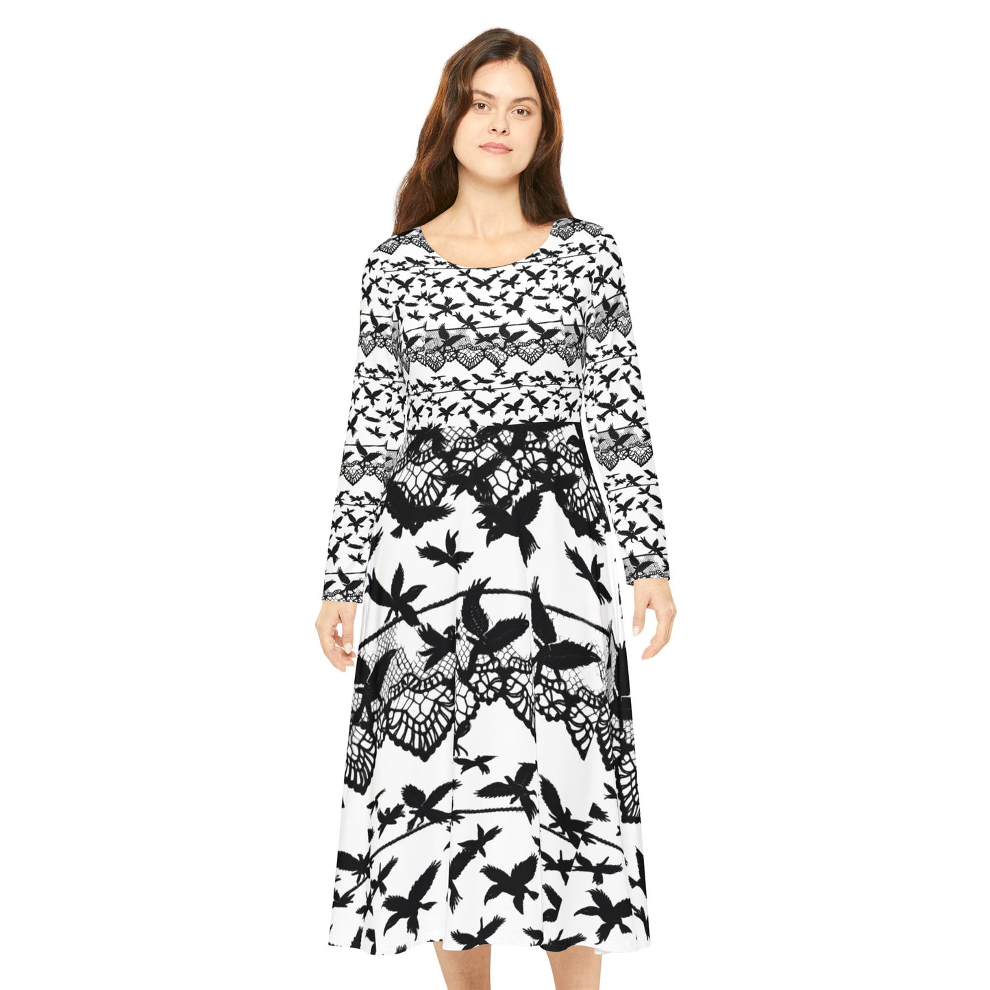 Lace Crow Print Long Sleeve Dance Dress, Bohemian Dress, Nature Dance Dress, Forest Themed Outfit, Gift for Dancers