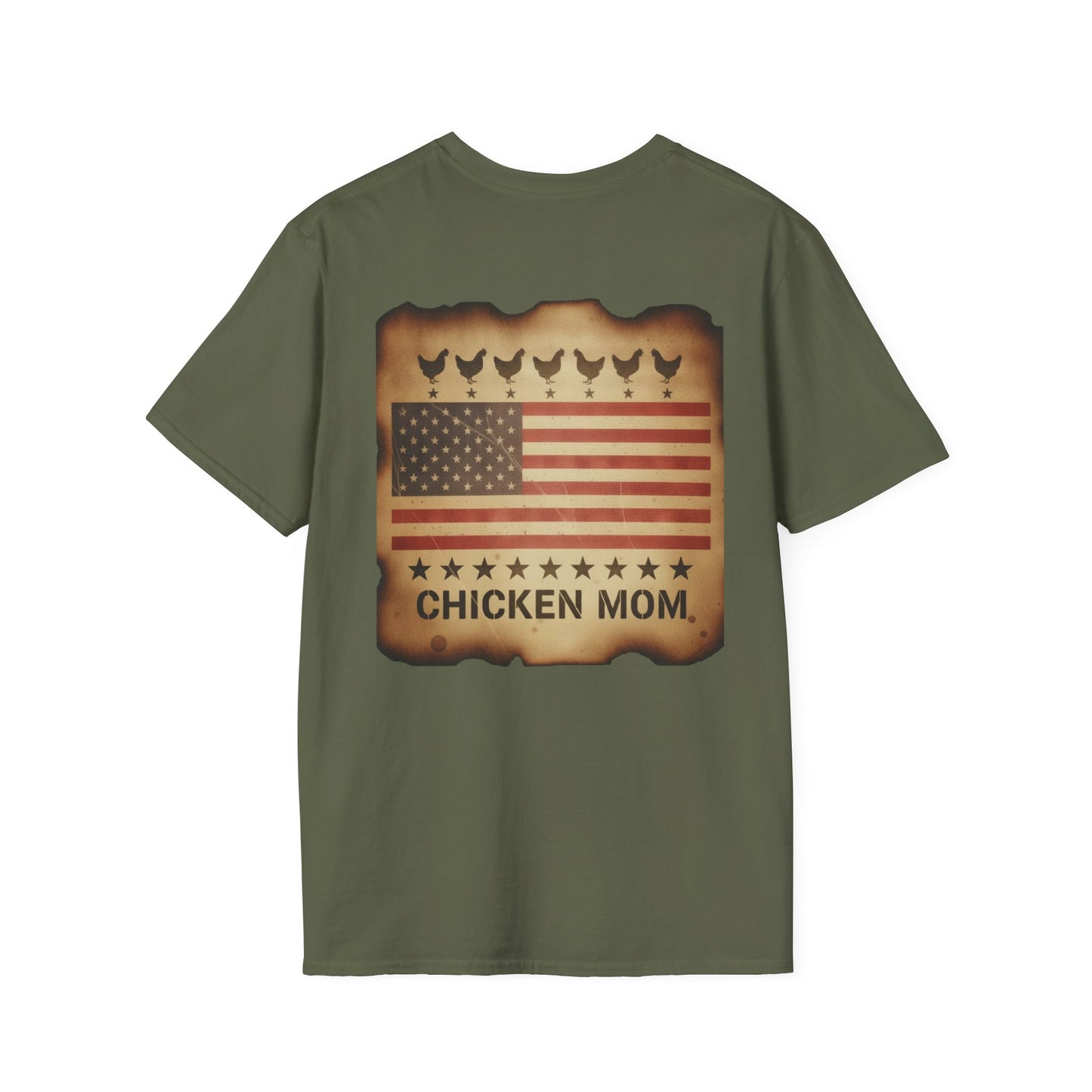 Chicken MOM T-Shirt -Dual side print— American Flag Chicken Silhouette Funny Tee for Chicken Owners