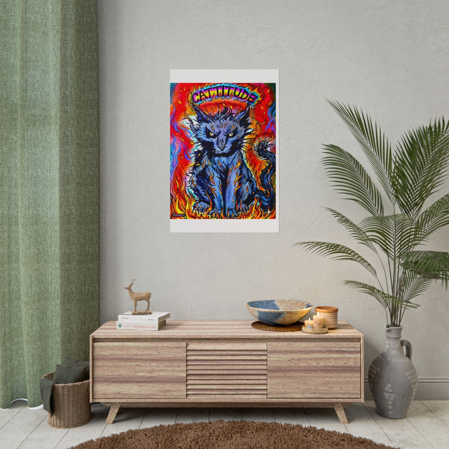 Cattitude Flaming Cat Poster — Rolled Art Print
