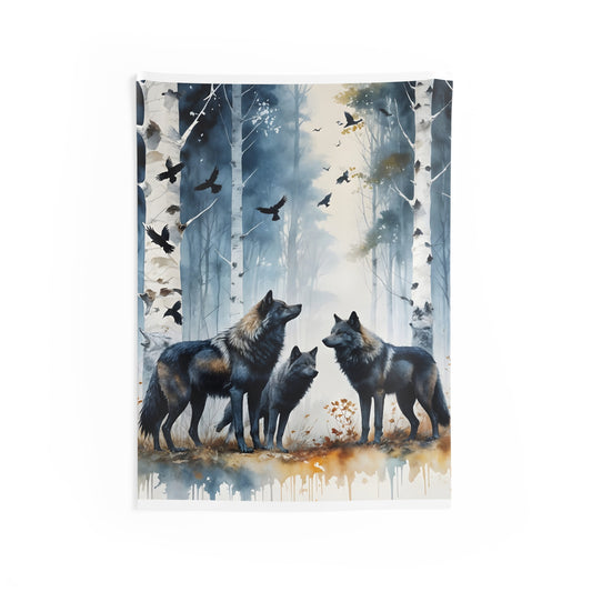 "Family Meeting" Forest Wolf Tapestry, Nature Wall Art, Bohemian Home Decor, Animal Lover Gift, Cozy Bedroom Hanging