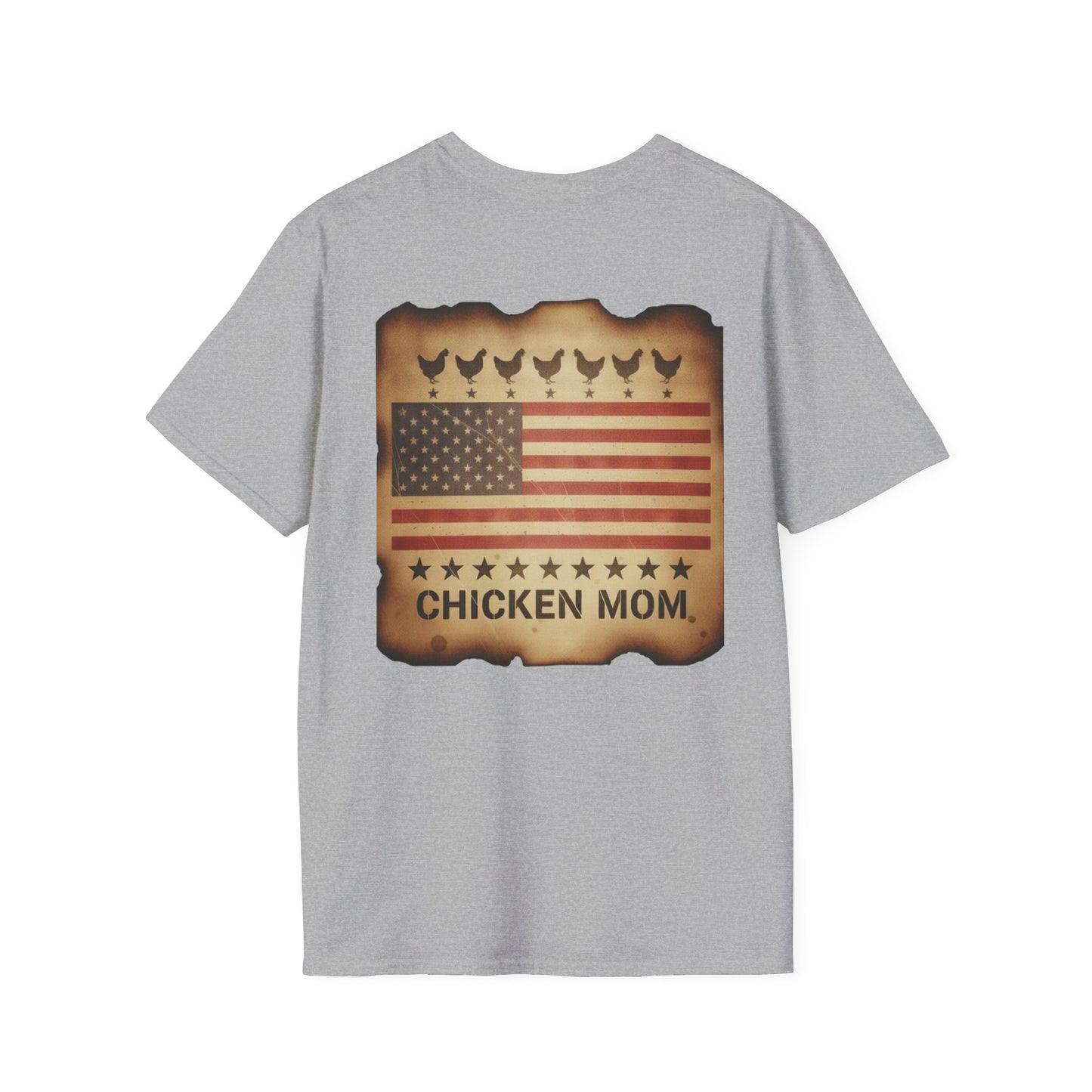 Chicken MOM T-Shirt -Dual side print— American Flag Chicken Silhouette Funny Tee for Chicken Owners