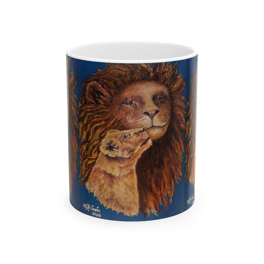 Lion and Cub Ceramic Mug — Heartwarming Wildlife Art Coffee Cup (11oz/15oz)