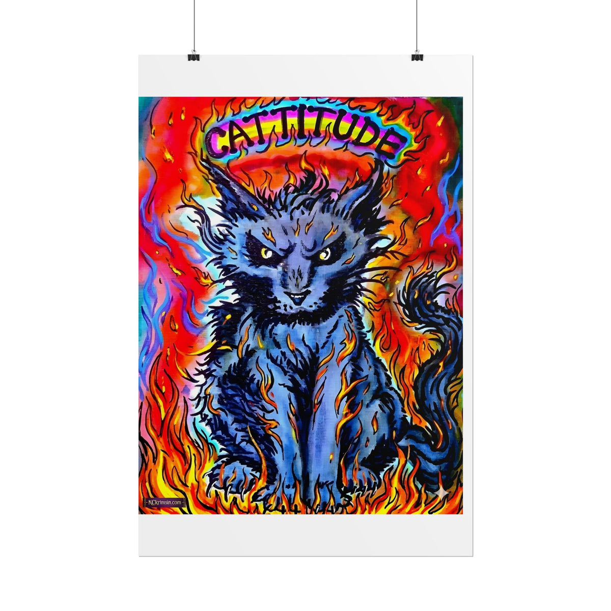 Cattitude Flaming Cat Poster — Rolled Art Print