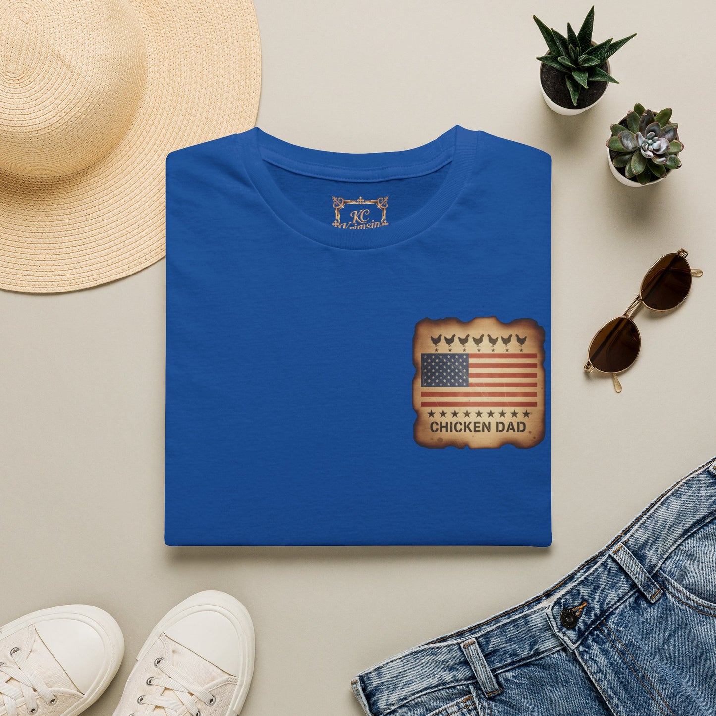 Chicken Dad T-Shirt -Dual side print— American Flag Chicken Silhouette Funny Tee for Chicken Owners
