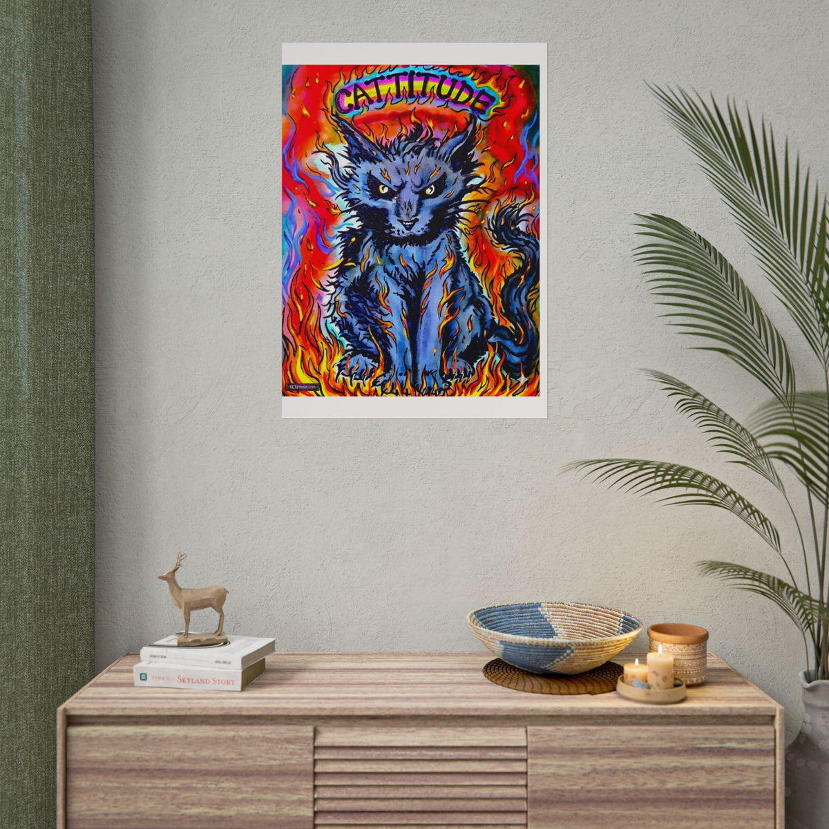 Cattitude Flaming Cat Poster — Rolled Art Print