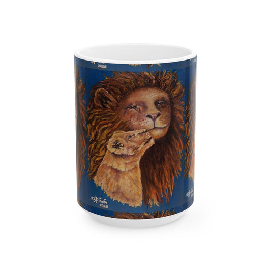 Lion and Cub Ceramic Mug — Heartwarming Wildlife Art Coffee Cup (11oz/15oz)