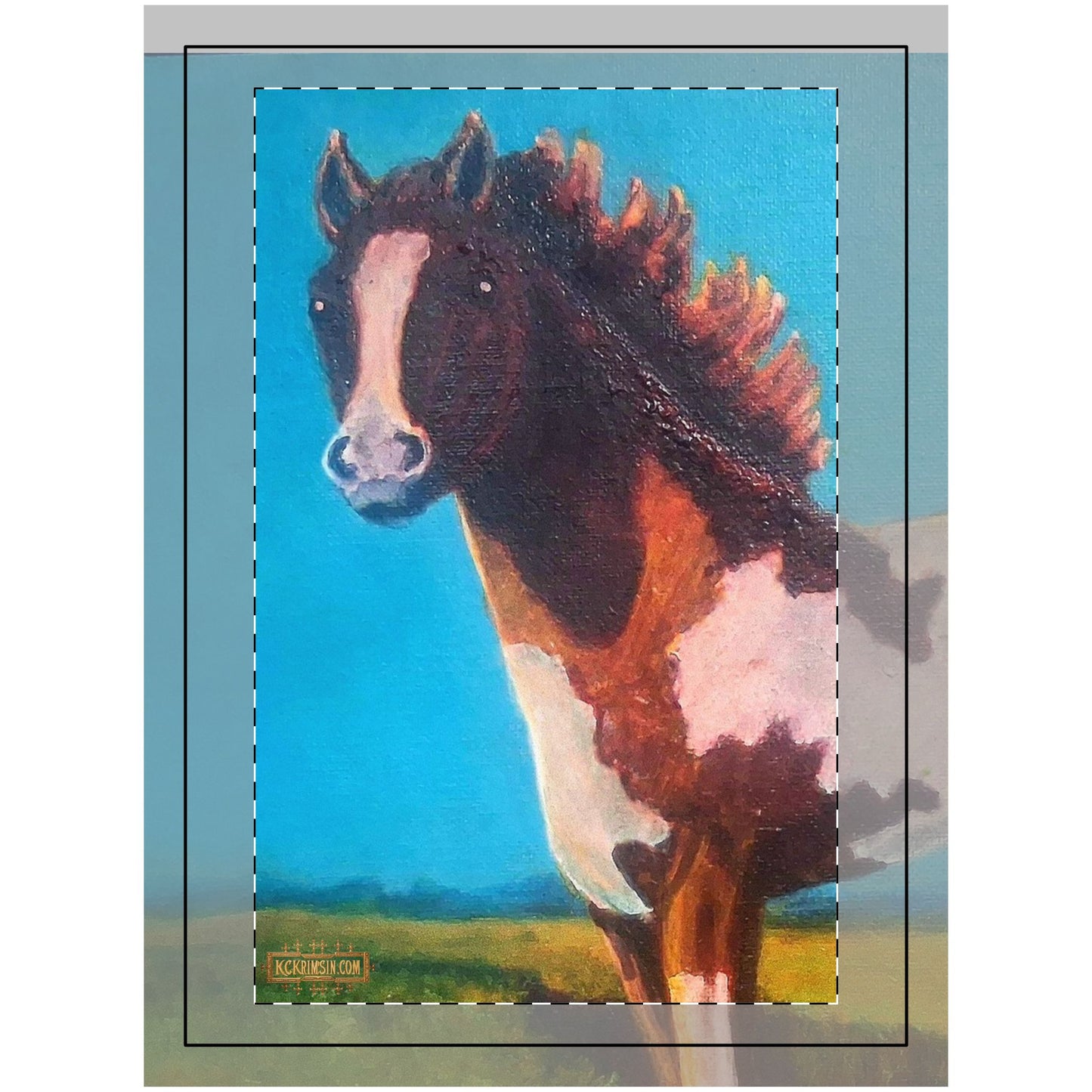 Mustang Desert Wall Tapestry — Paint-Colored Mustang Art by KC Krimsin