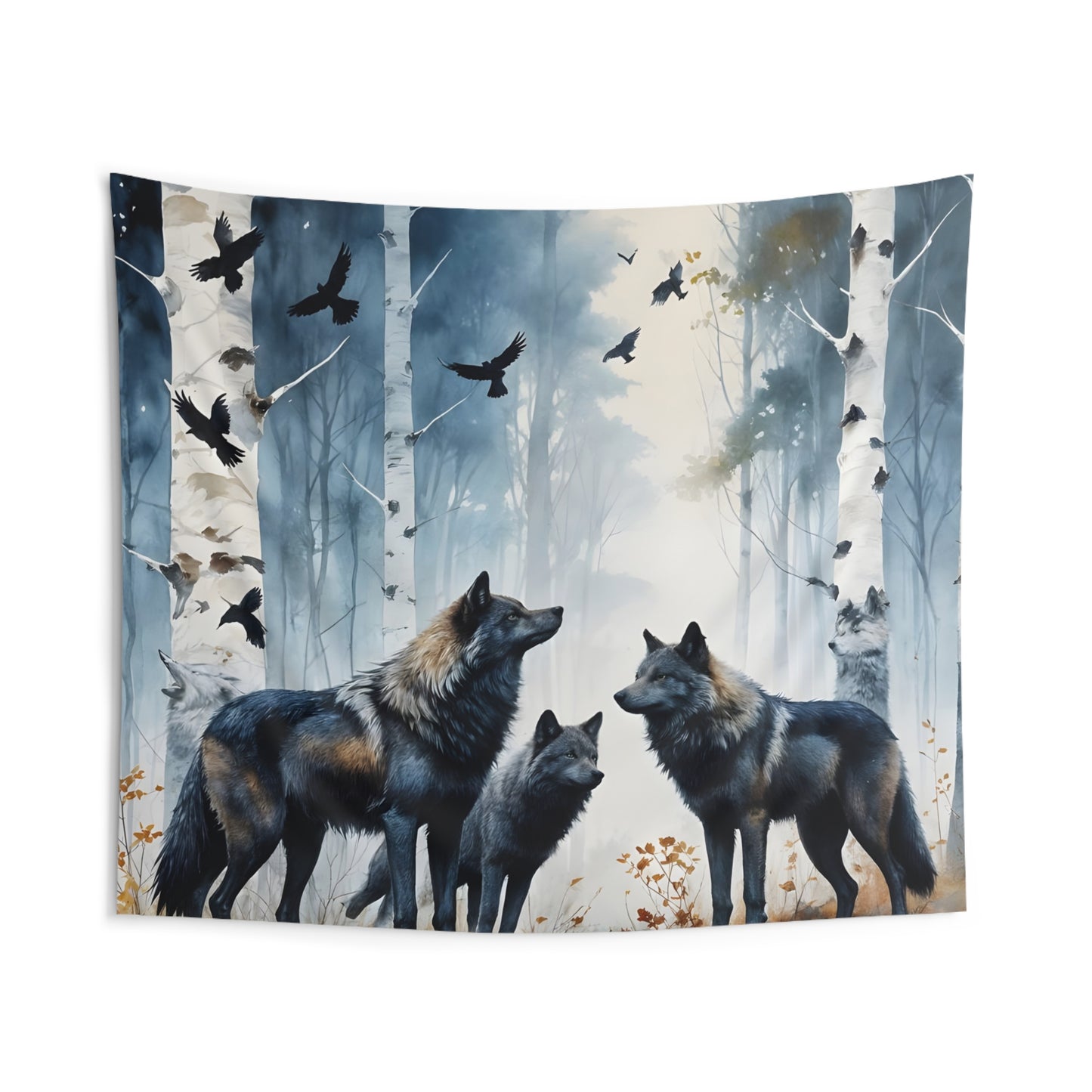 "Family Meeting" Forest Wolf Tapestry, Nature Wall Art, Bohemian Home Decor, Animal Lover Gift, Cozy Bedroom Hanging