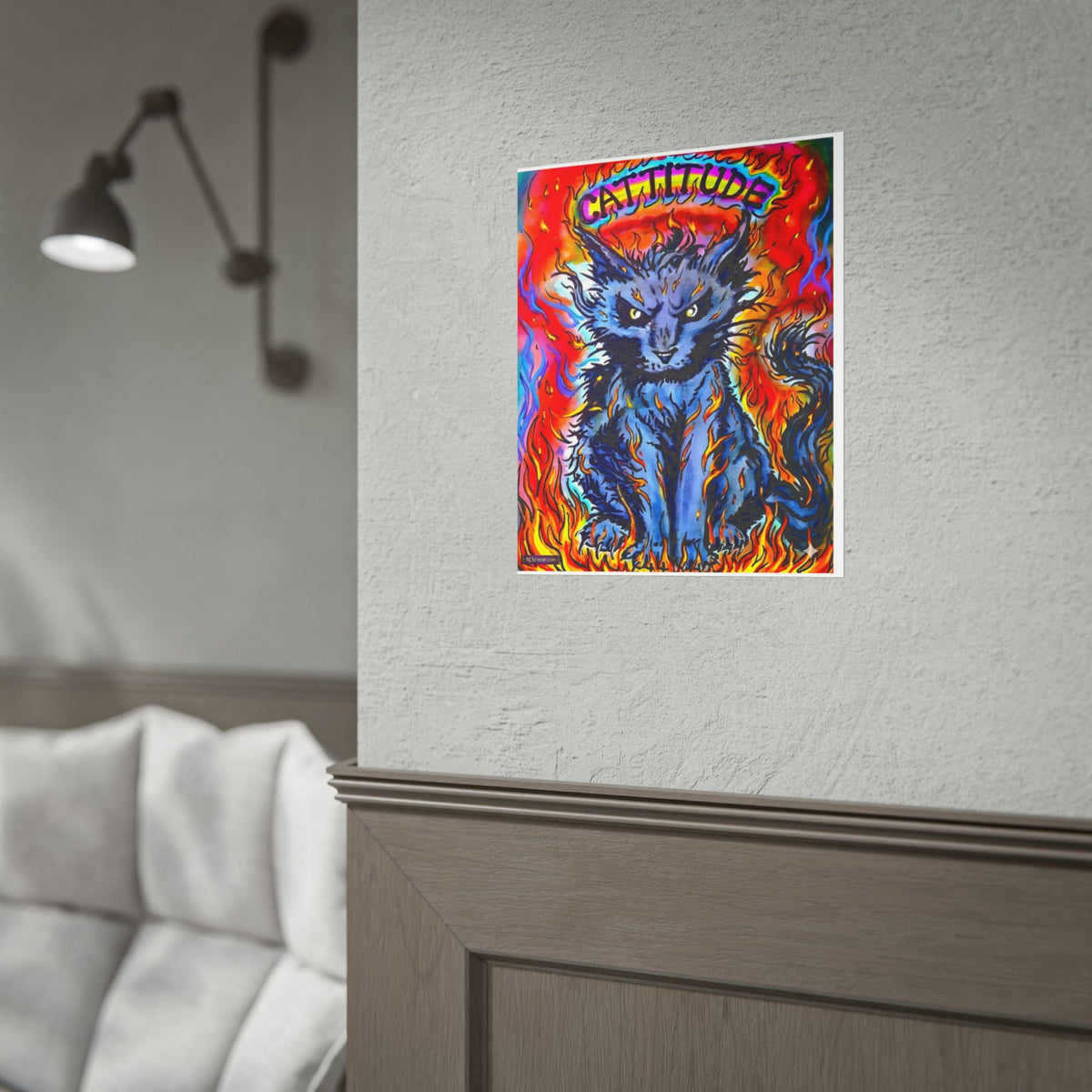 Cattitude Flaming Cat Poster — Rolled Art Print