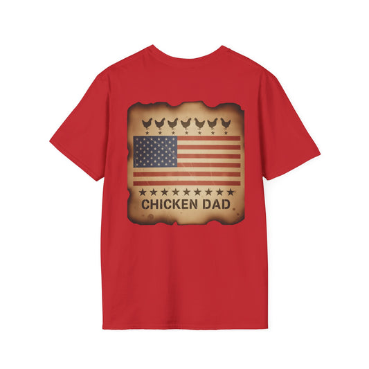 Chicken Dad T-Shirt -Dual side print— American Flag Chicken Silhouette Funny Tee for Chicken Owners