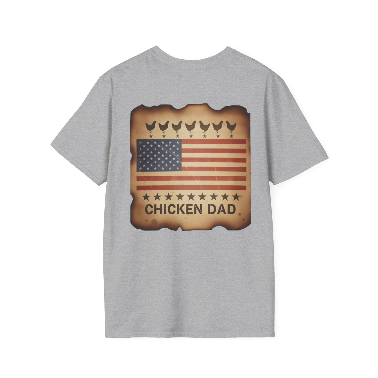 Chicken Dad T-Shirt -Dual side print— American Flag Chicken Silhouette Funny Tee for Chicken Owners
