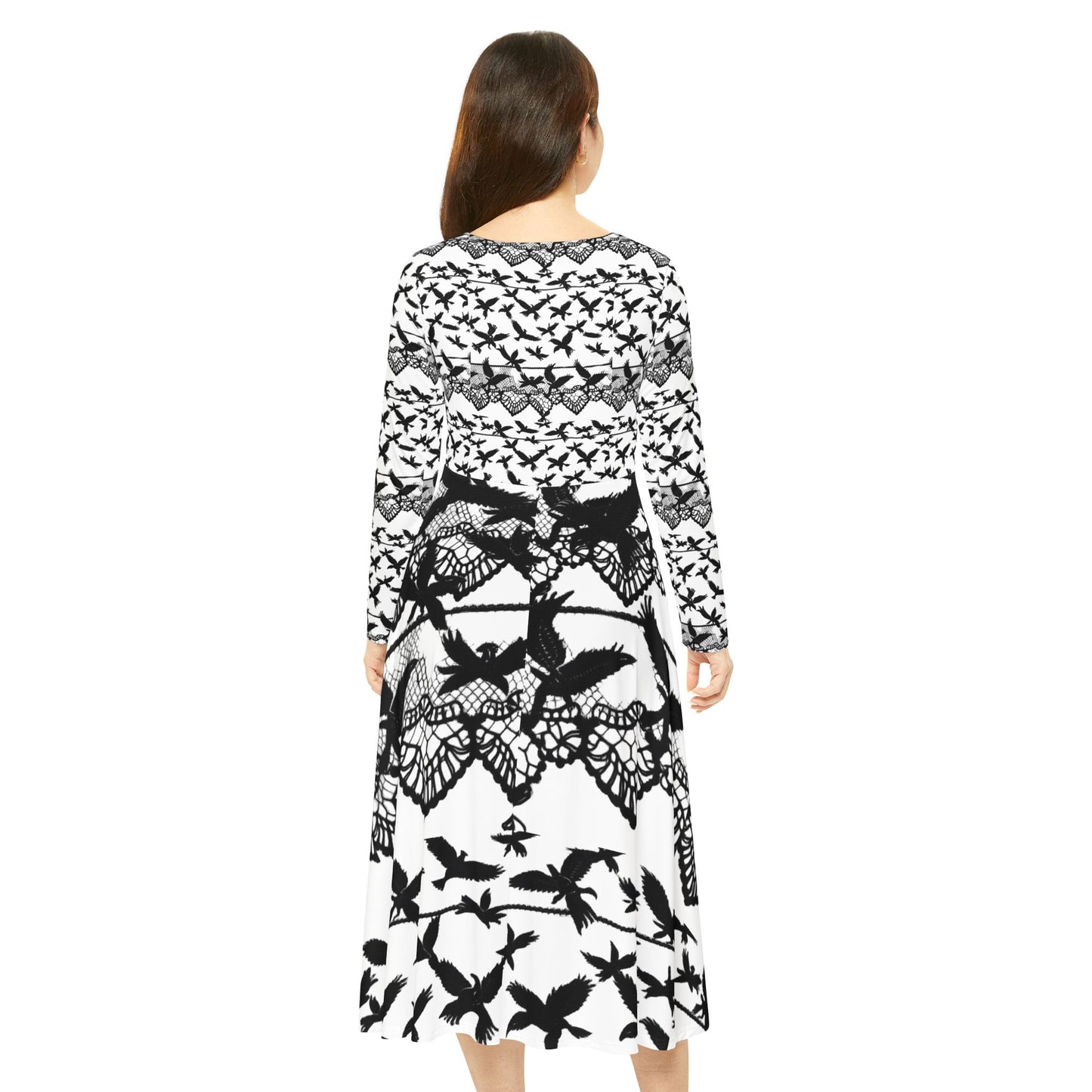 Lace Crow Print Long Sleeve Dance Dress, Bohemian Dress, Nature Dance Dress, Forest Themed Outfit, Gift for Dancers