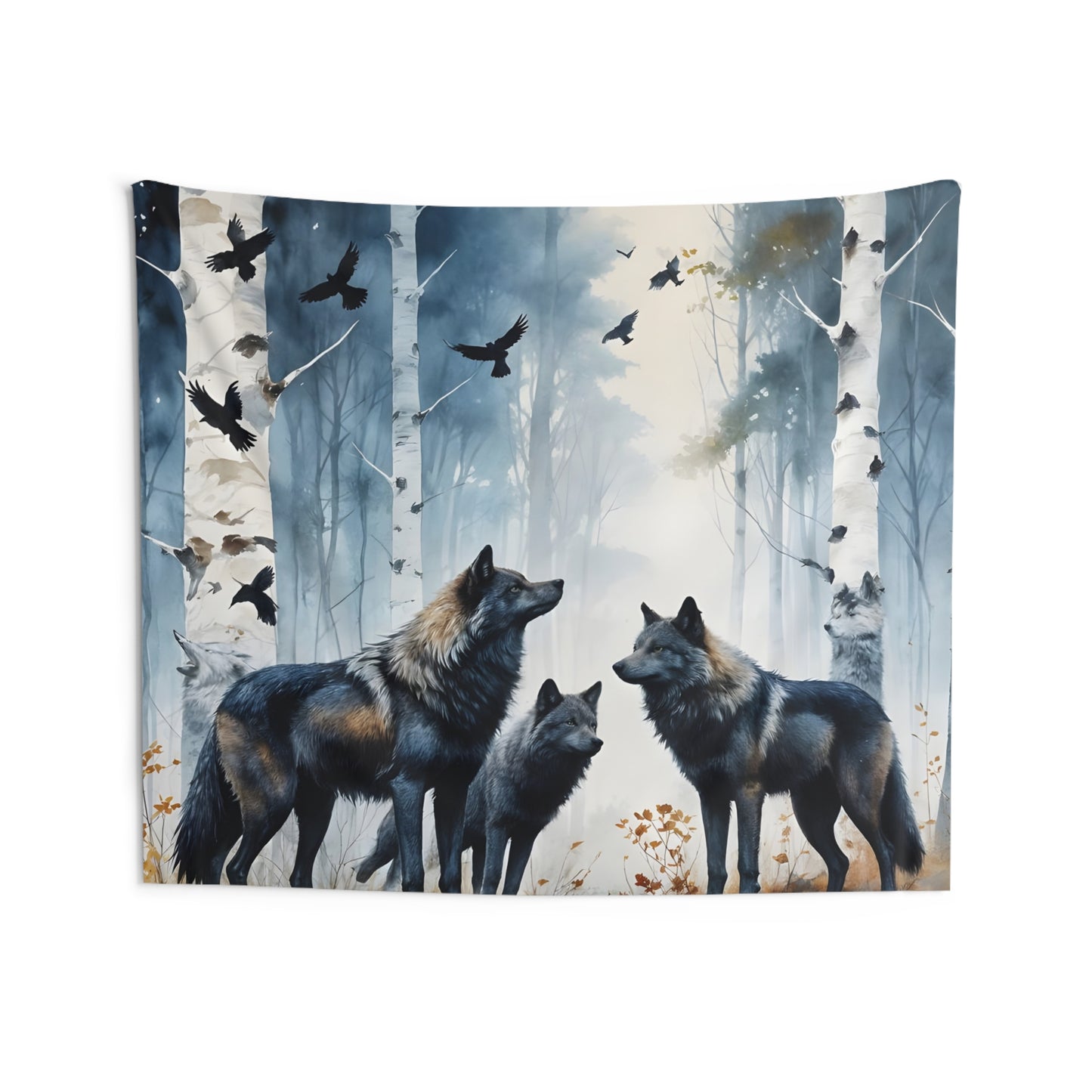 "Family Meeting" Forest Wolf Tapestry, Nature Wall Art, Bohemian Home Decor, Animal Lover Gift, Cozy Bedroom Hanging