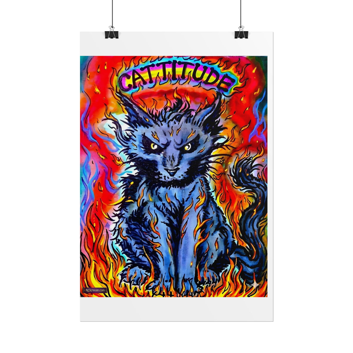 Cattitude Flaming Cat Poster — Rolled Art Print